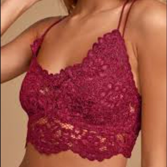 NWOT Free People Celine Magenta Red Velvet Lace Bralette Size Small - Picture 2 of 6
